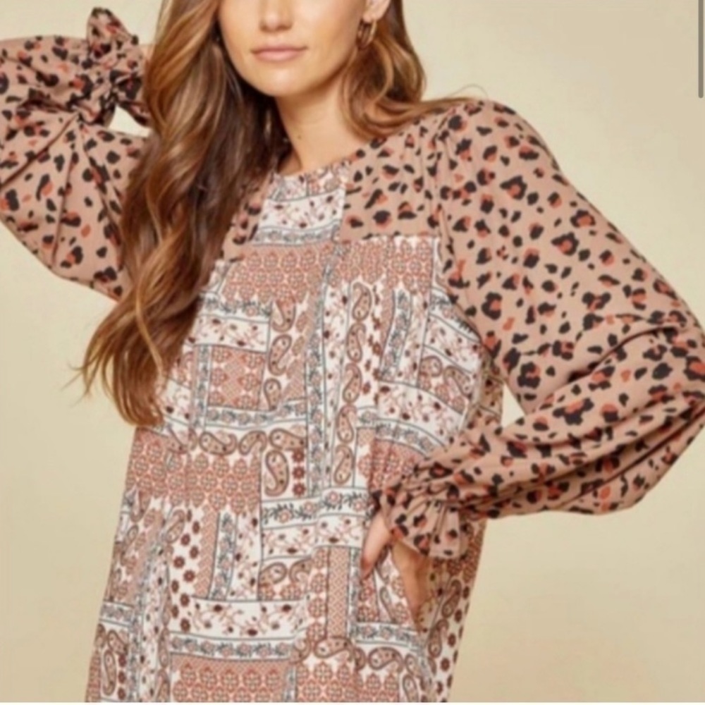 Andree By Unit Mixed Leopard Patchwork Blouse